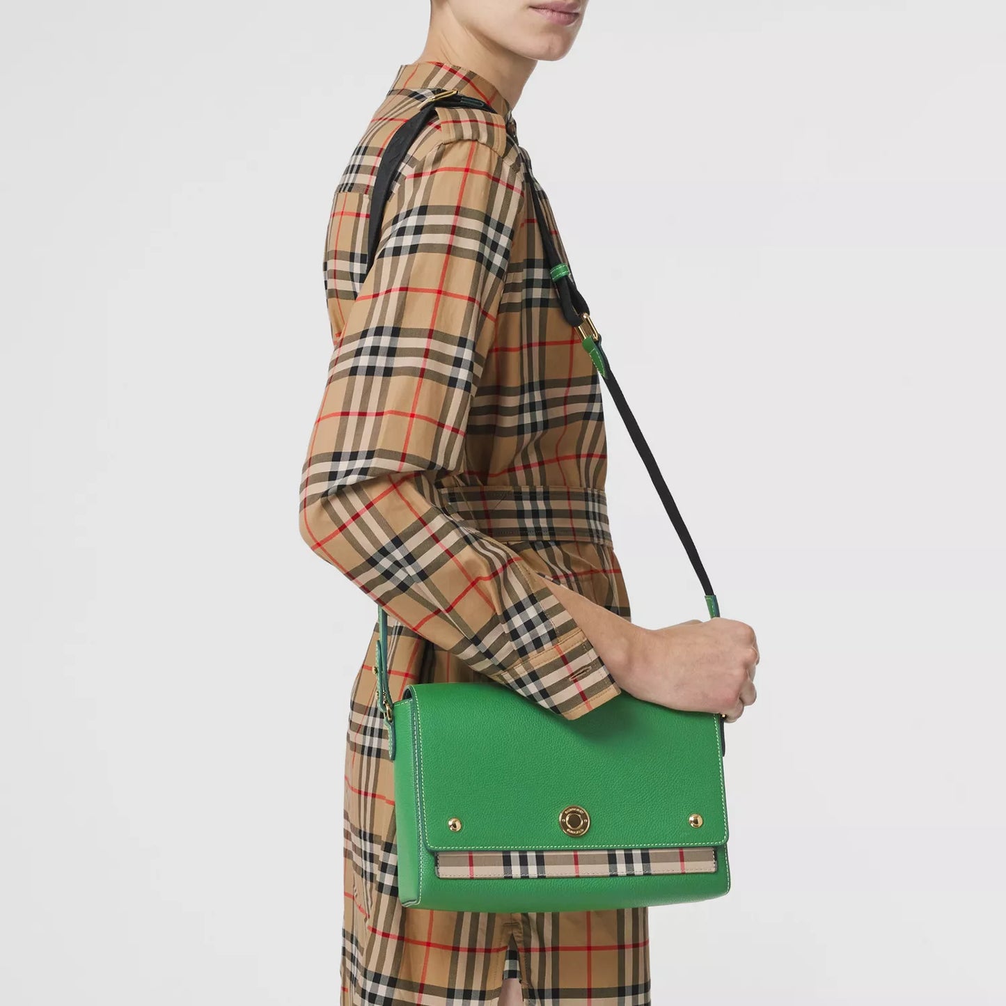 Leather and Vintage Check Note Crossbody Bag