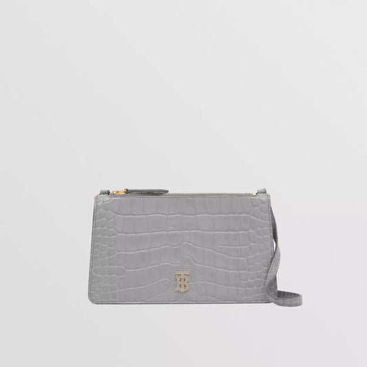 Embossed Leather Mini TB Shoulder Pouch