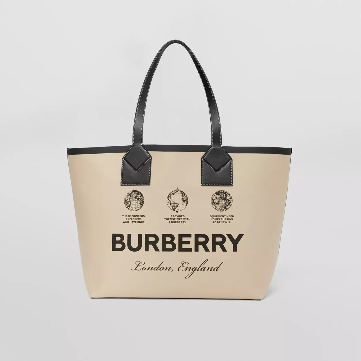 Label Print Cotton and Leather Large London Tote Bag