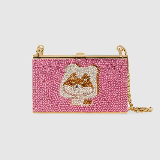 Crystal mini bag with animal motif