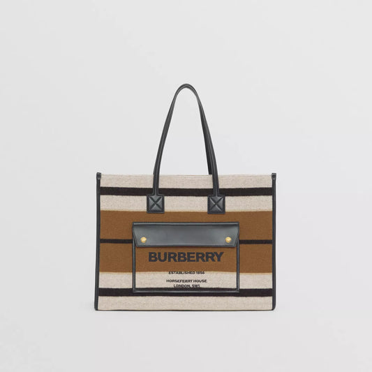 Medium Striped Wool and Leather Freya Tote