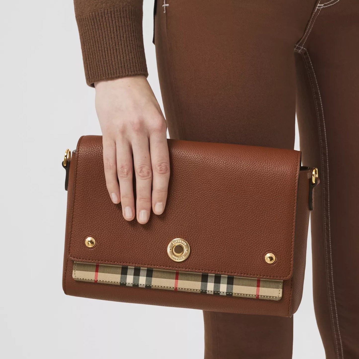 Leather and Vintage Check Note Crossbody Bag