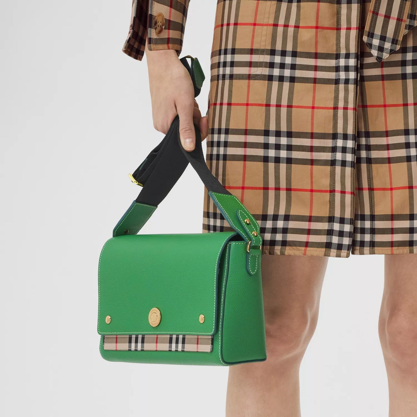 Leather and Vintage Check Note Crossbody Bag