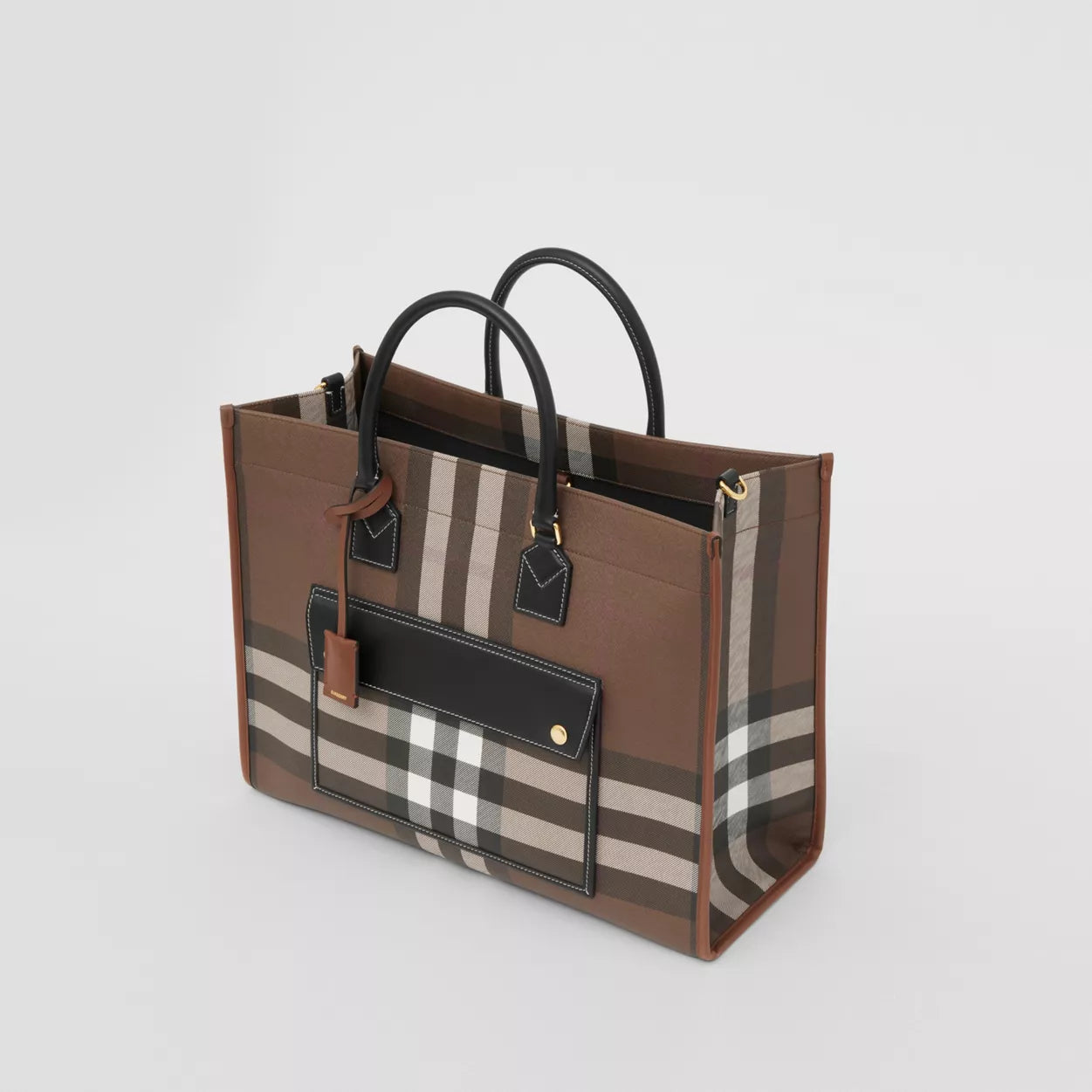 Check and Leather Medium Freya Tote