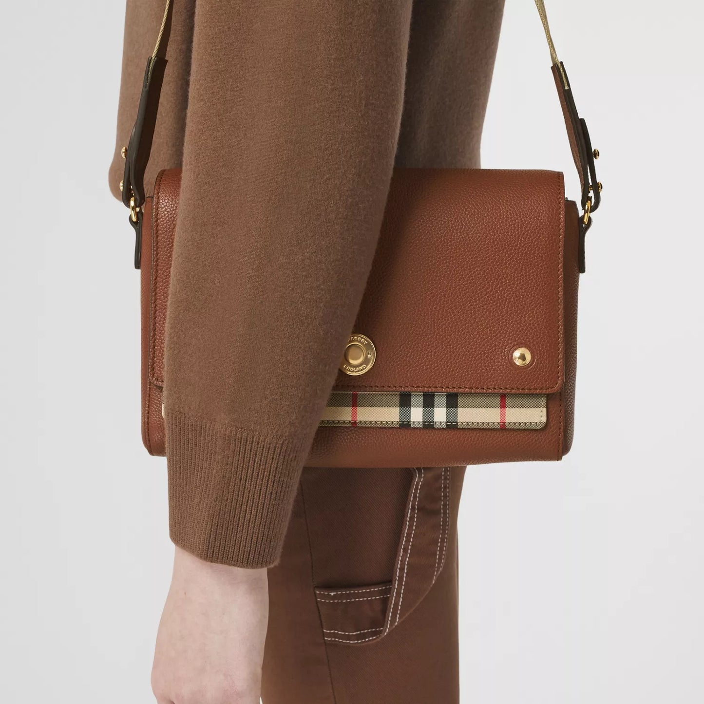 Leather and Vintage Check Note Crossbody Bag