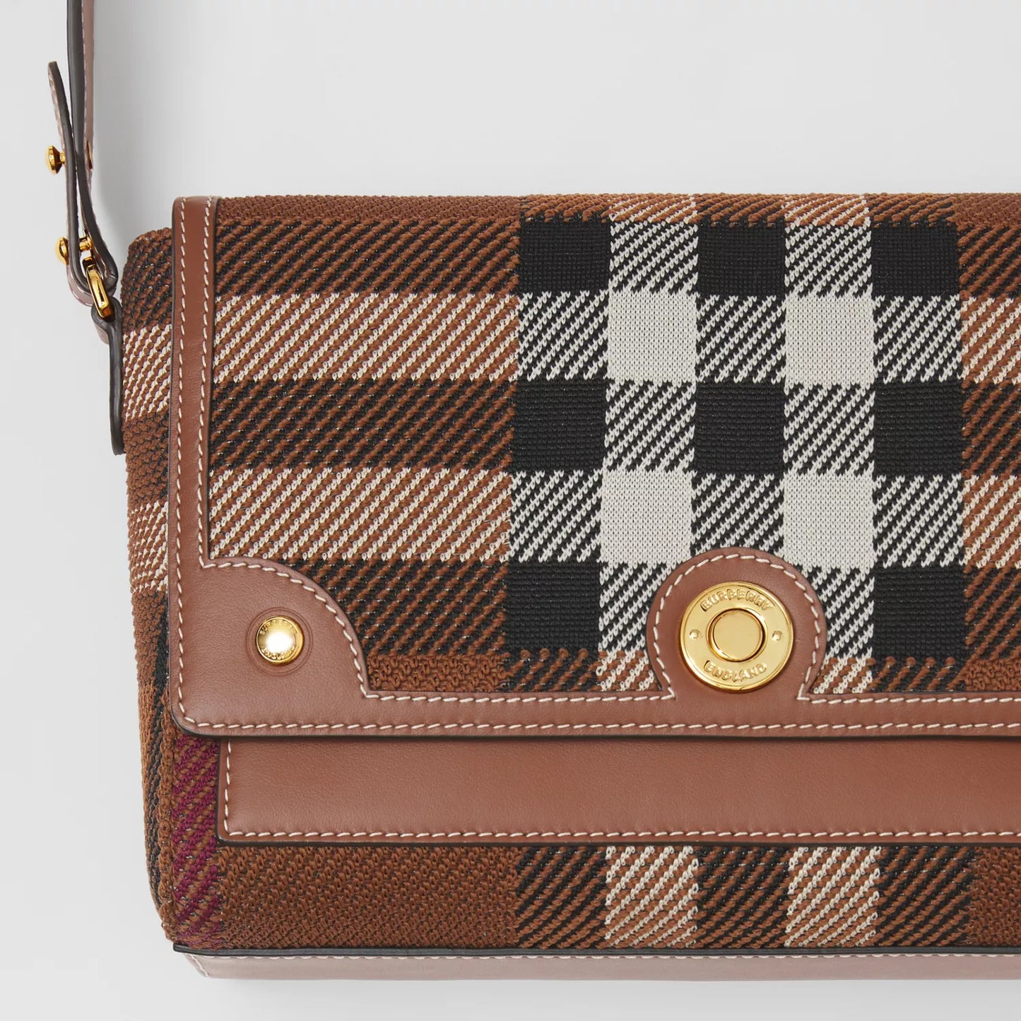 Knitted Check and Leather Note Crossbody Bag