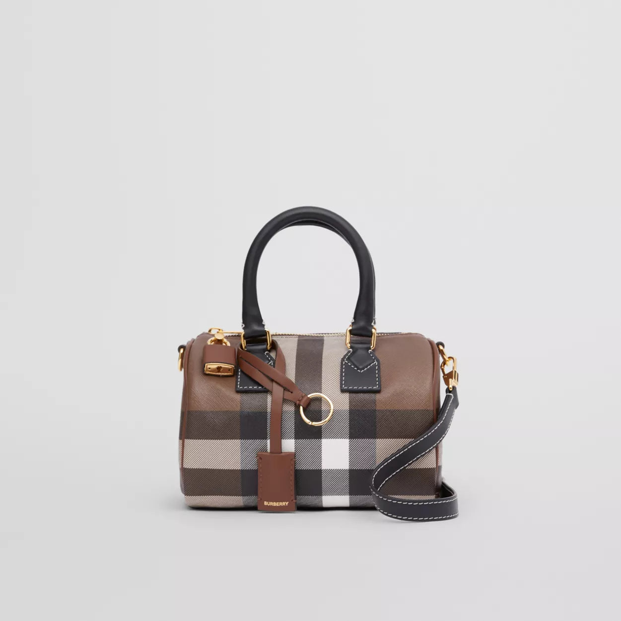 Check and Leather Mini Bowling Bag