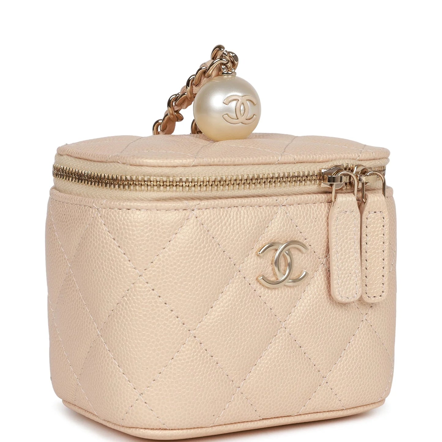 Chanel Mini Pearl Vanity Beige Caviar Iridescent Light Gold Hardware