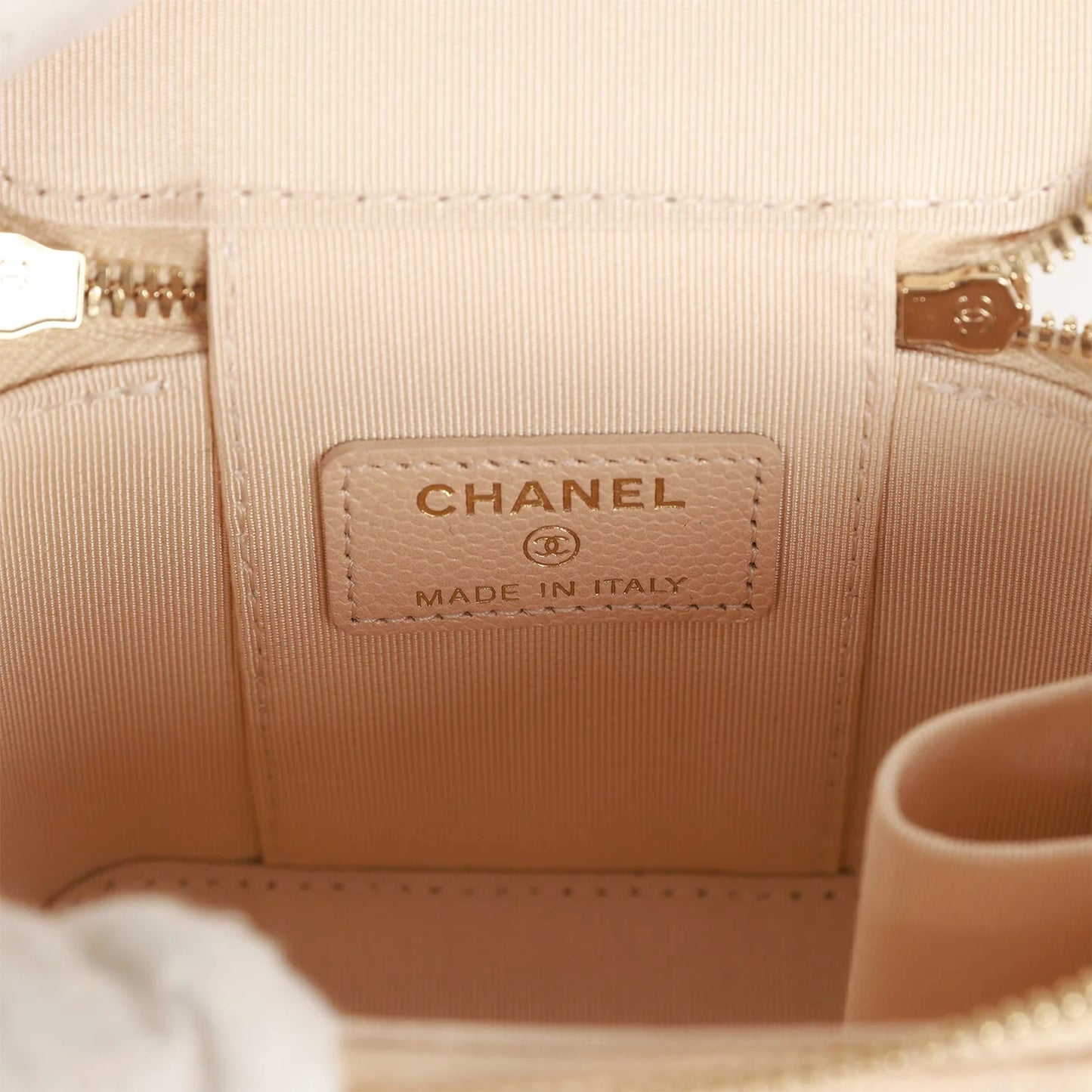 Chanel Mini Pearl Vanity Beige Caviar Iridescent Light Gold Hardware