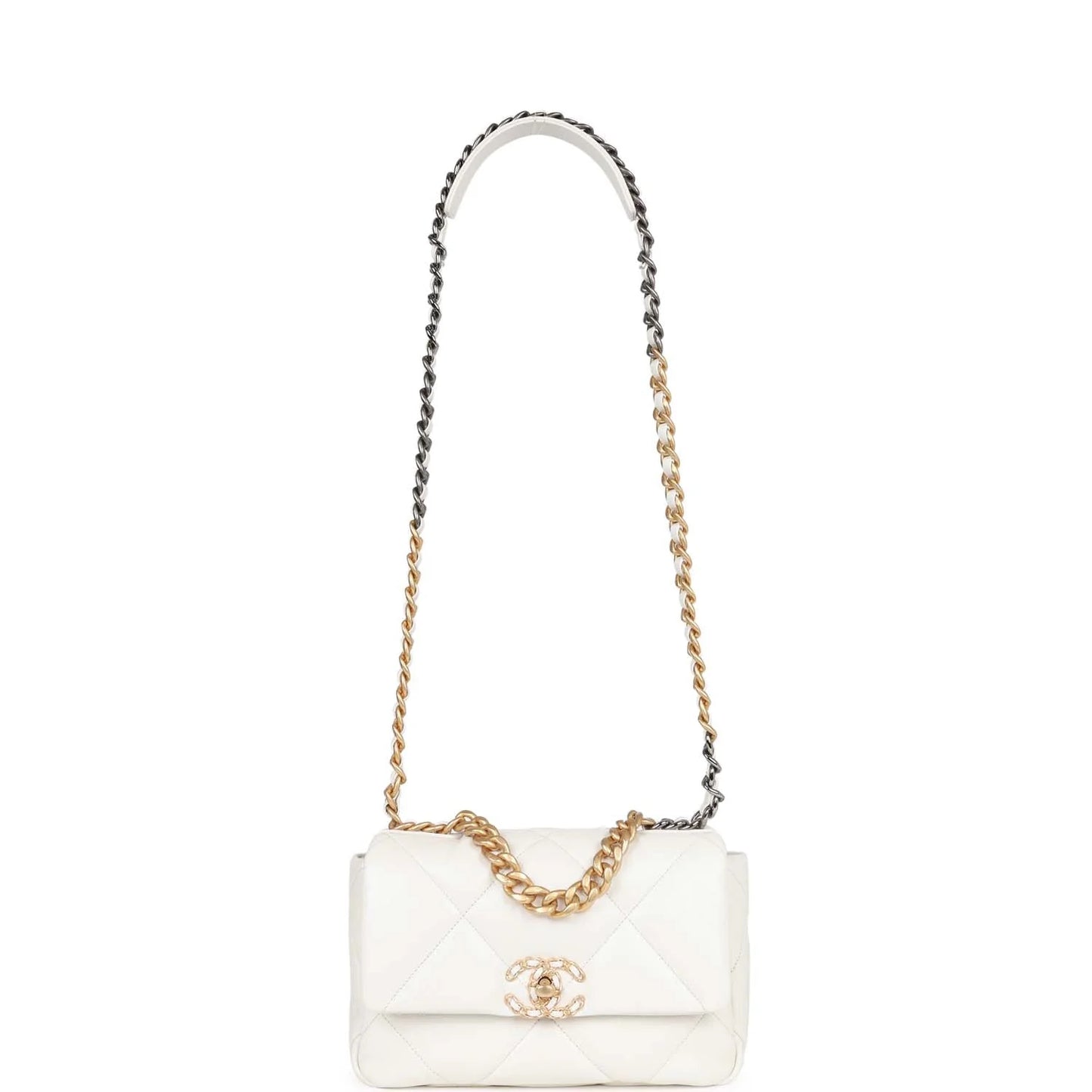 Chanel Medium 19 Flap Bag White Calfskin Mixed Hardware