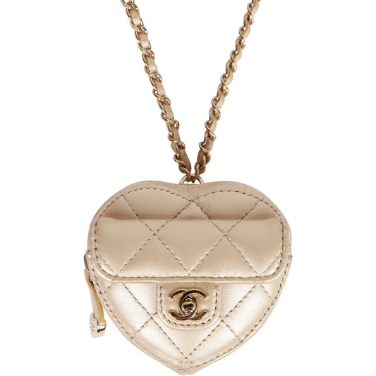 Chanel CC In Love Heart Necklace Bag Gold Lambskin Light Gold Hardware