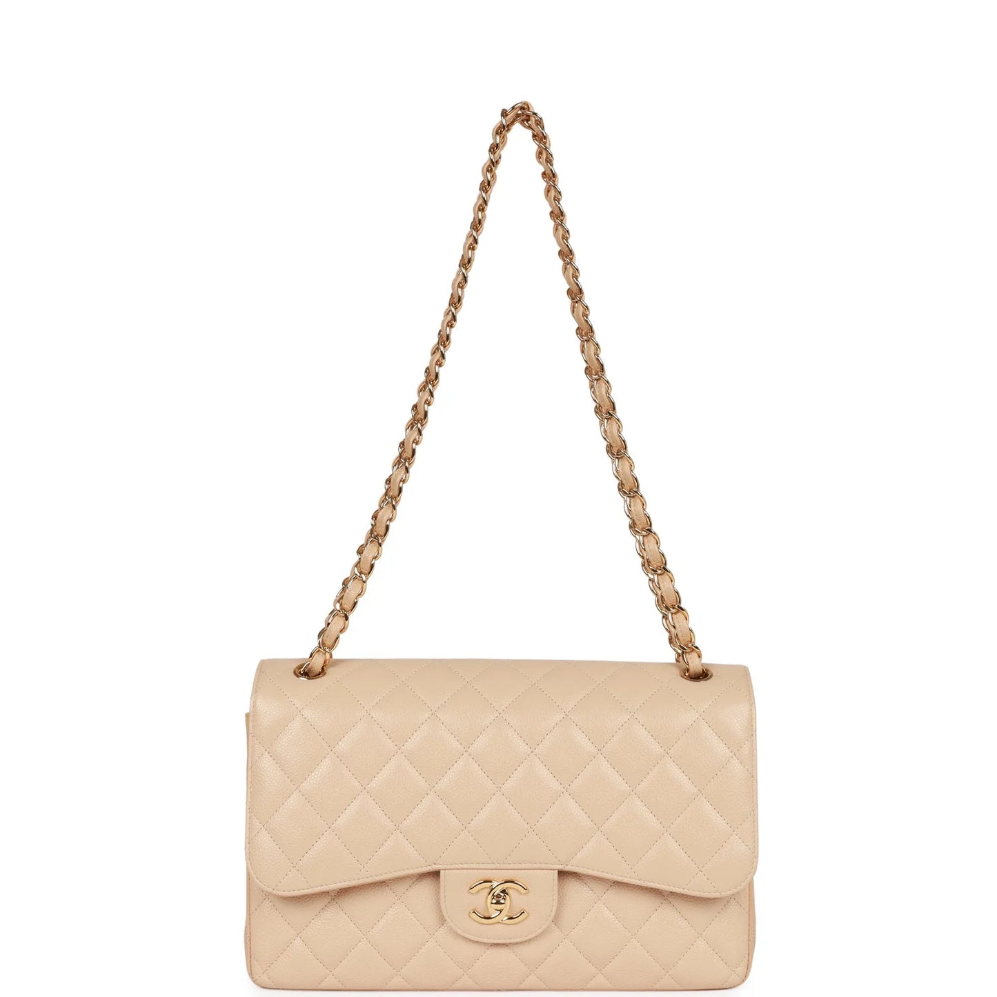 Chanel Jumbo Classic Double Flap Bag Beige Caviar Gold Hardware