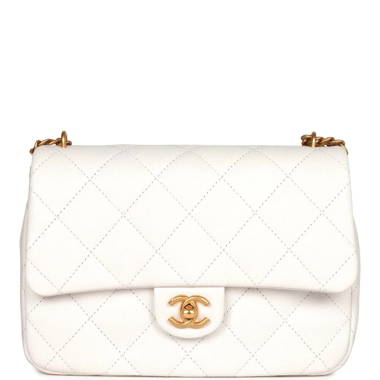 Chanel Large Single Flap White Caviar Leather Antique Gold Hardware