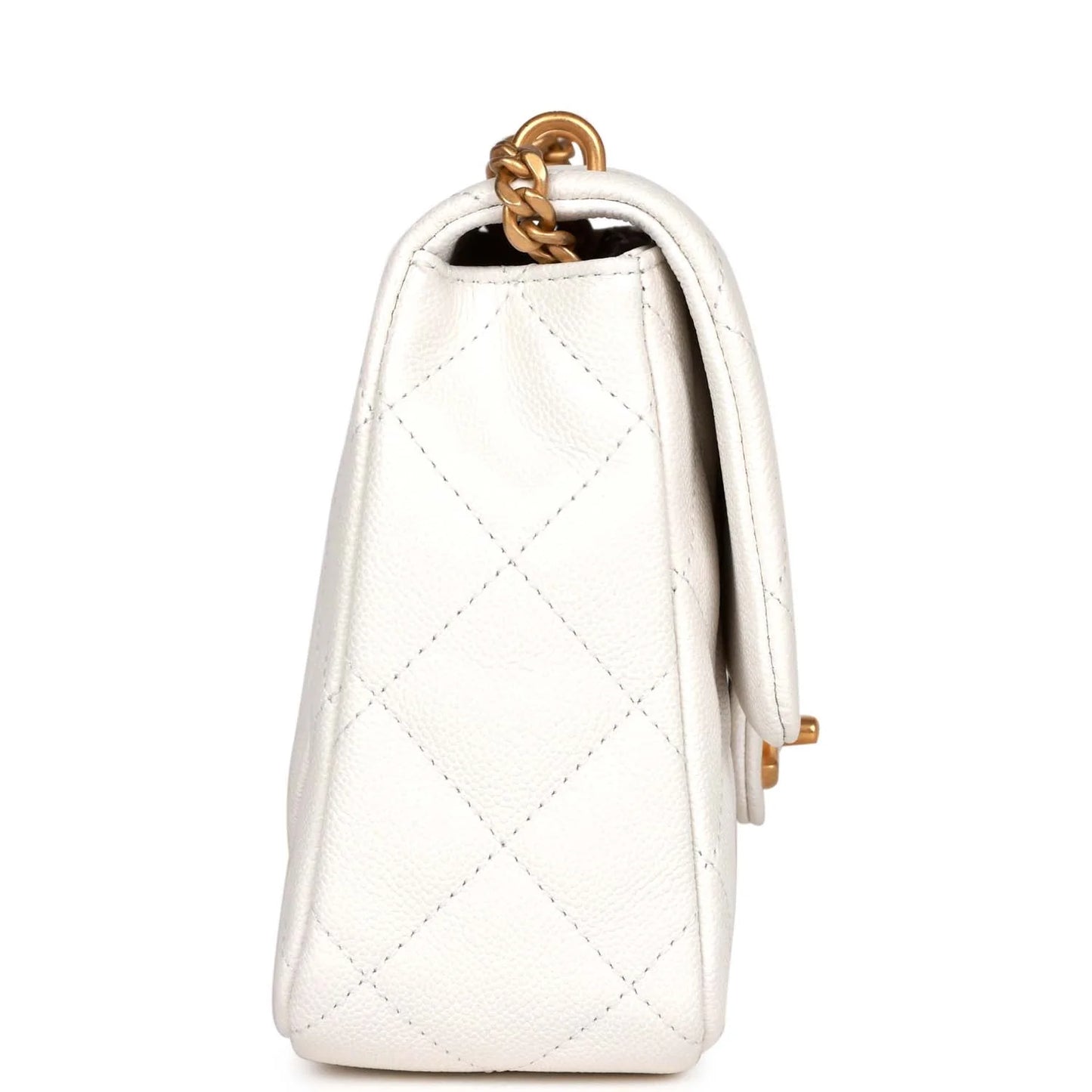 Chanel Large Single Flap White Caviar Leather Antique Gold Hardware