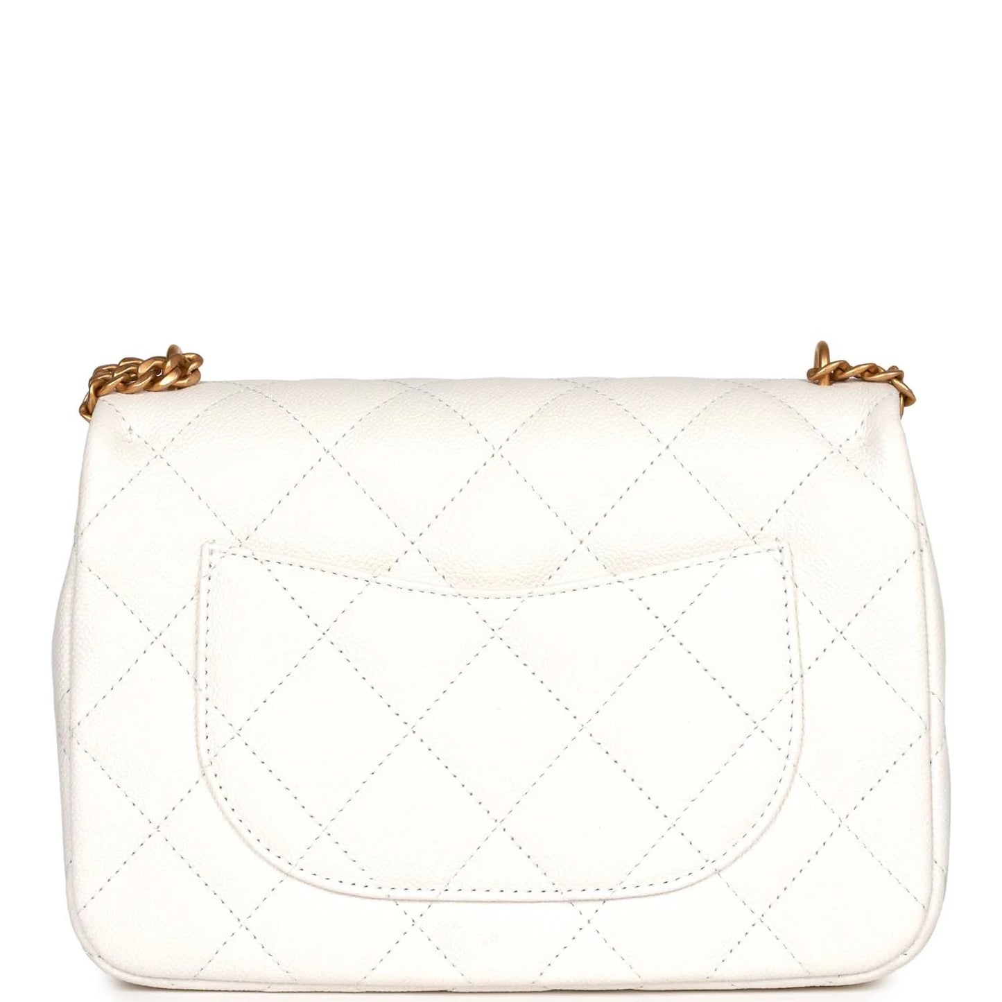 Chanel Large Single Flap White Caviar Leather Antique Gold Hardware