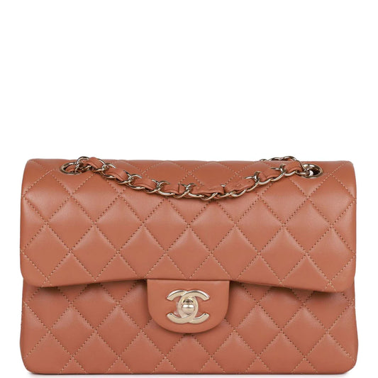 Chanel Small Classic Double Flap Bag Caramel Brown Lambskin Light Gold Hardware