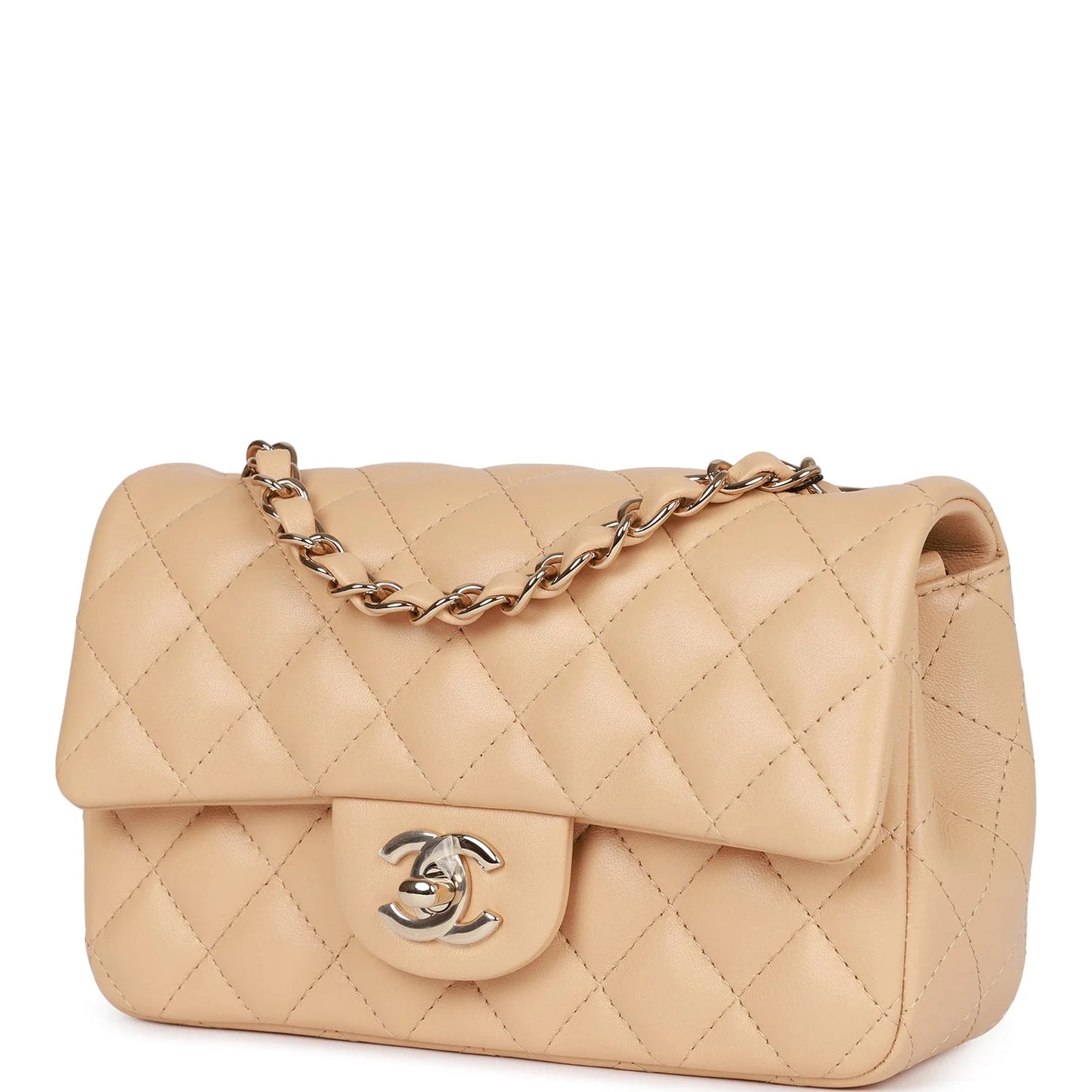 Chanel Mini Rectangular Flap Bag Beige Lambskin Light Gold Hardware