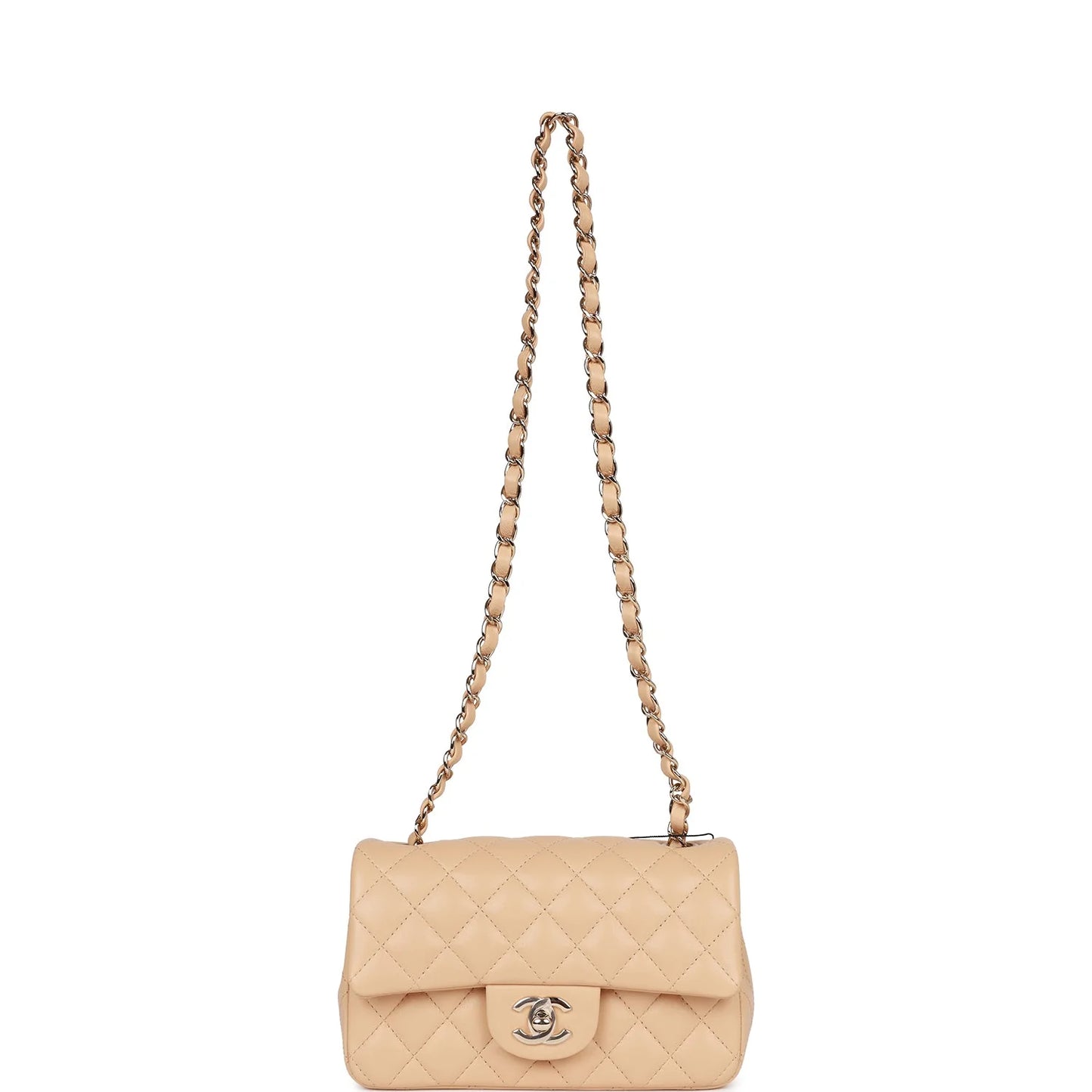 Chanel Mini Rectangular Flap Bag Beige Lambskin Light Gold Hardware