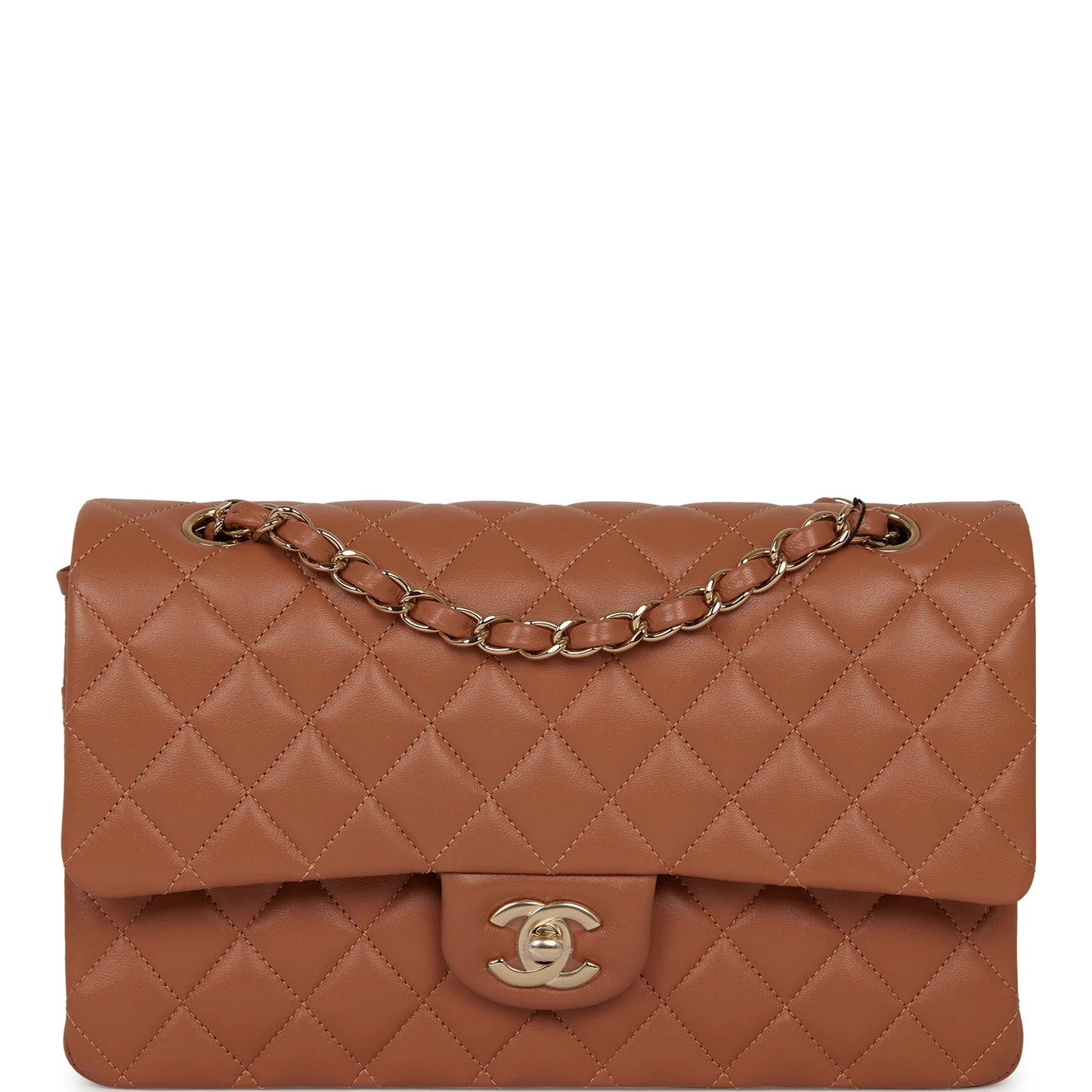 Chanel Medium Classic Double Flap Bag Caramel Lambskin Light Gold Hardware