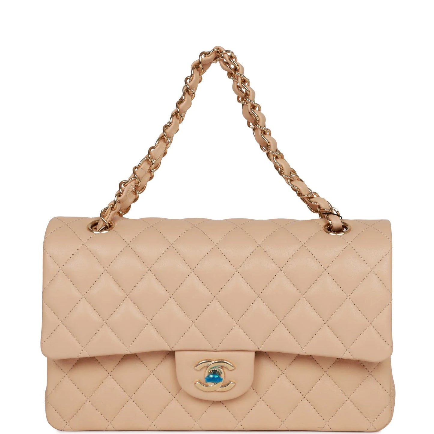 Chanel Medium Classic Double Flap Bag Beige Lambskin Light Gold Hardware