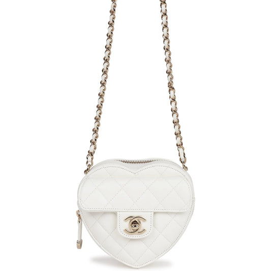 Chanel CC In Love Heart Clutch with Chain White Lambskin Light Gold Hardware