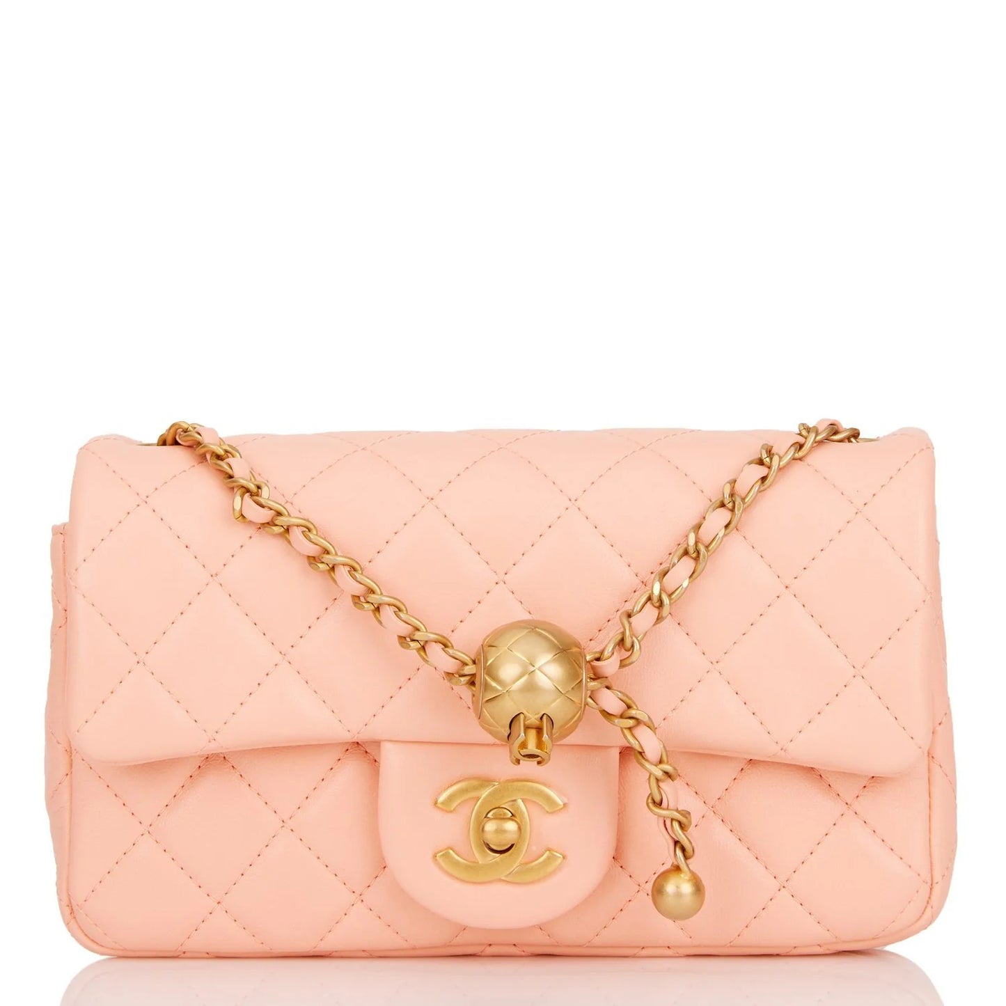 Chanel Pearl Crush Mini Rectangular Flap Bag Peach Lambskin Antique Gold Hardware