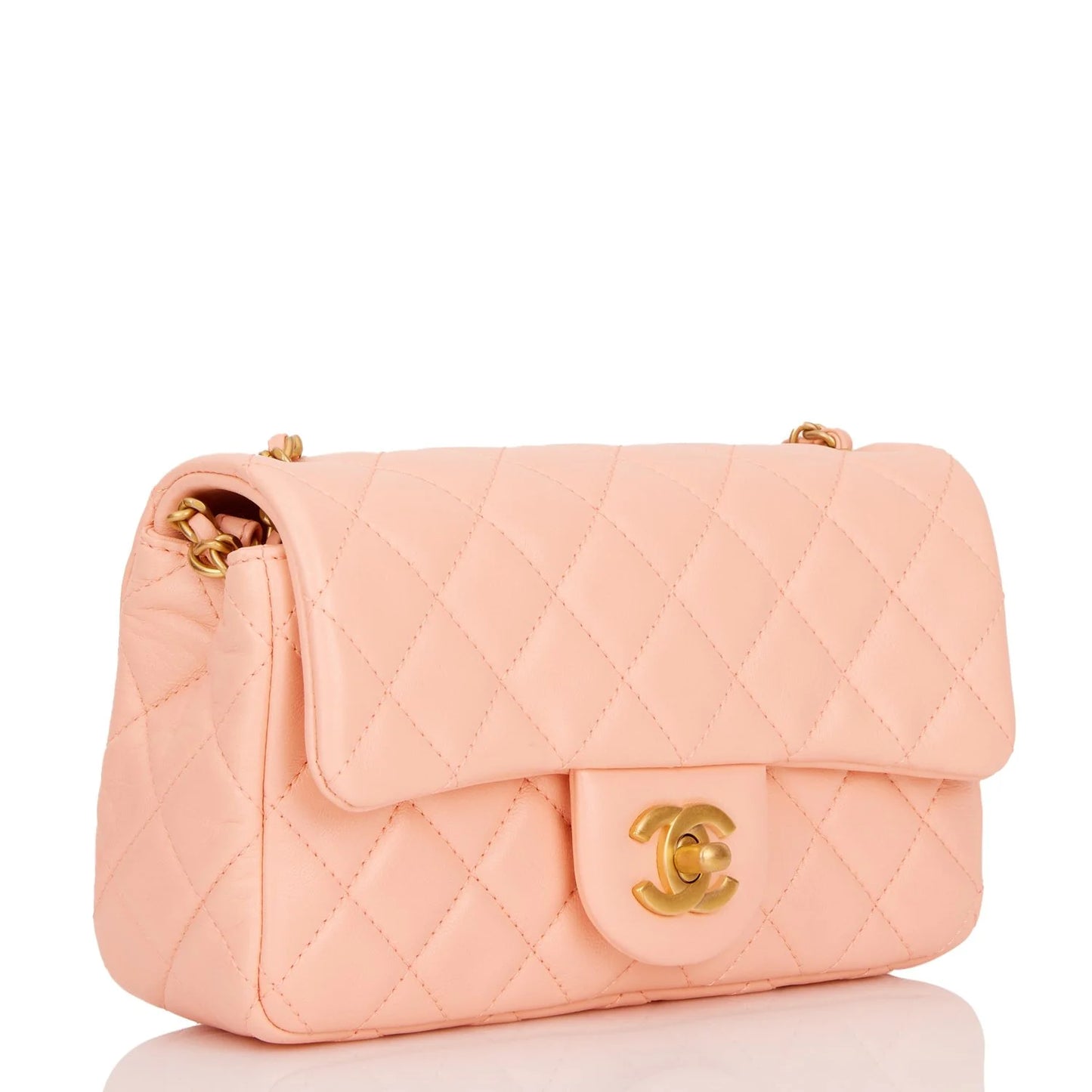 Chanel Pearl Crush Mini Rectangular Flap Bag Peach Lambskin Antique Gold Hardware