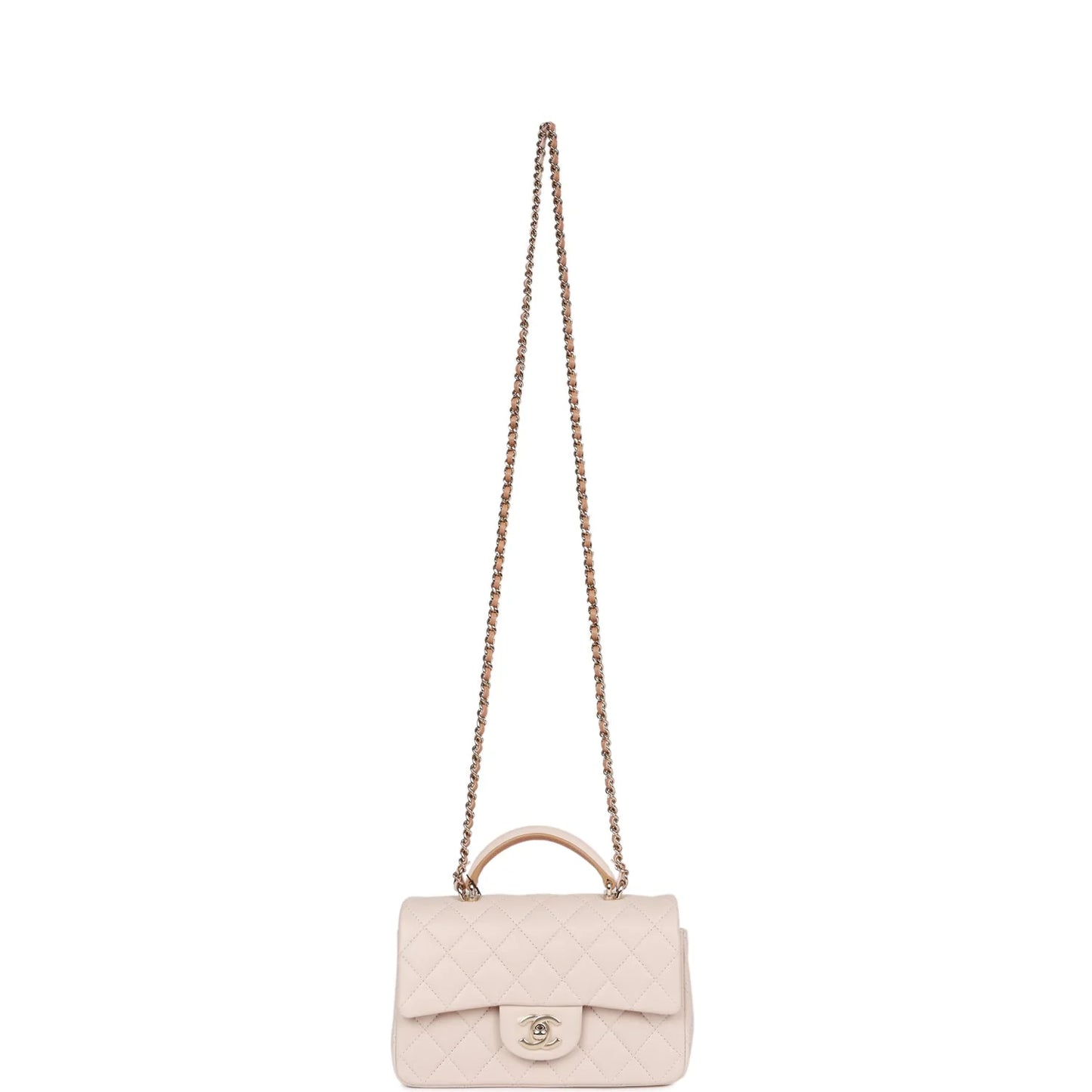 Chanel Mini Rectangular Flap with Top Handle Beige and Caramel Lambskin Light Gold Hardware