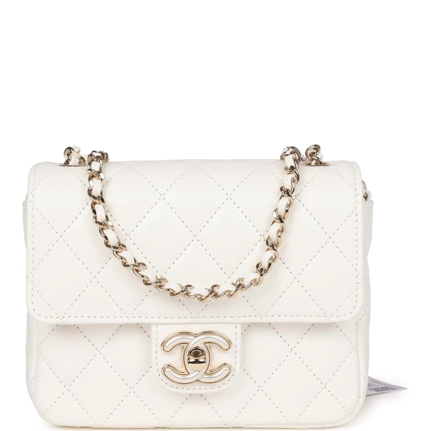 Chanel Sweet Mini Square Flap Bag White Lambskin Light Gold Hardware