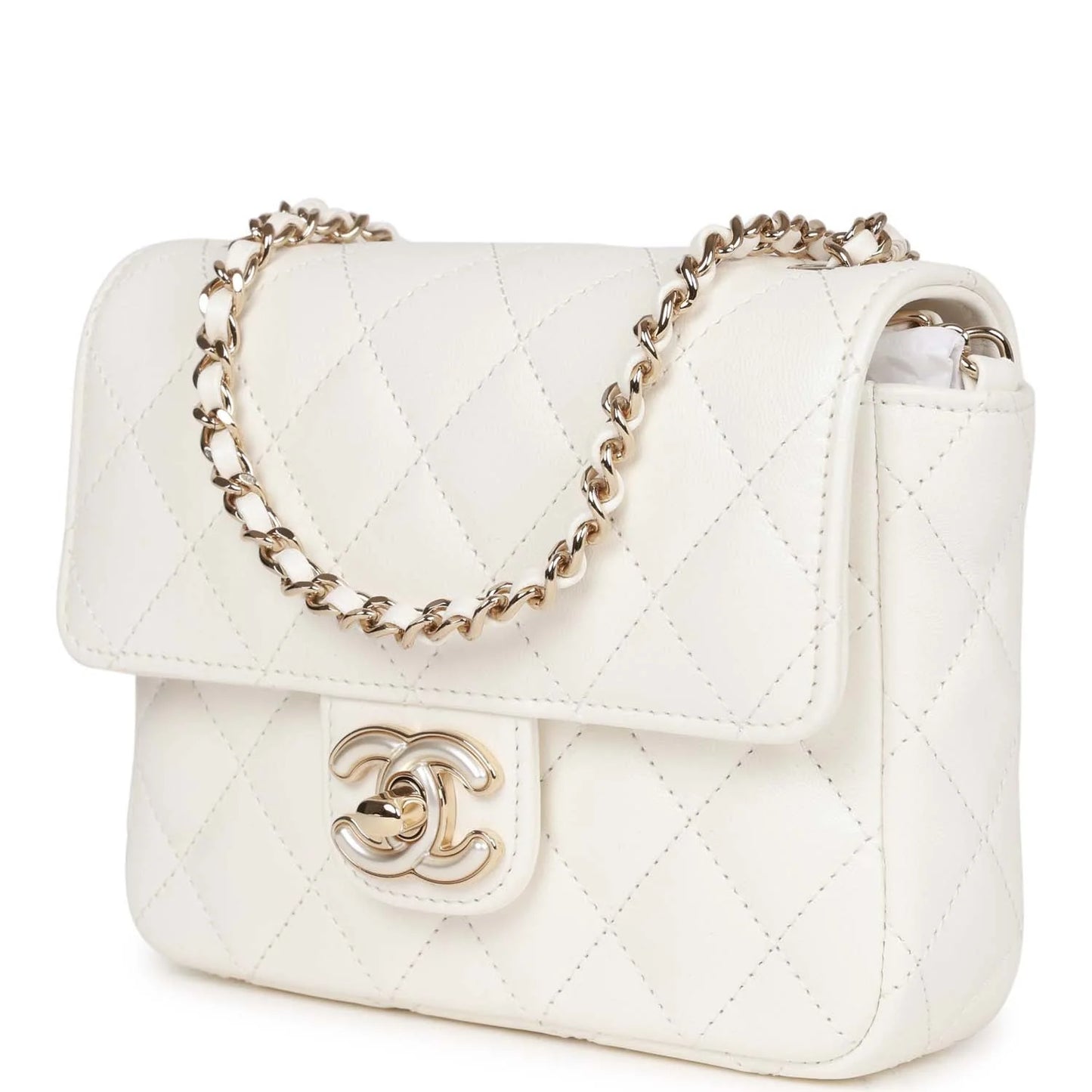 Chanel Sweet Mini Square Flap Bag White Lambskin Light Gold Hardware