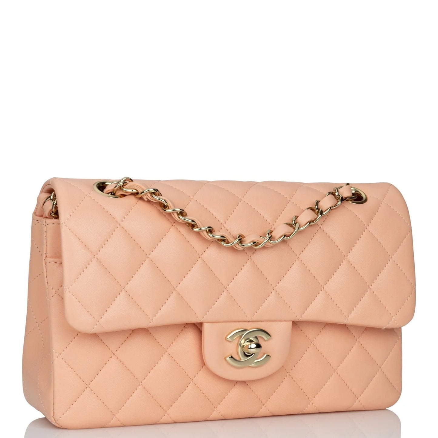 Chanel Small Classic Double Flap Peach Lambskin Light Gold Hardware