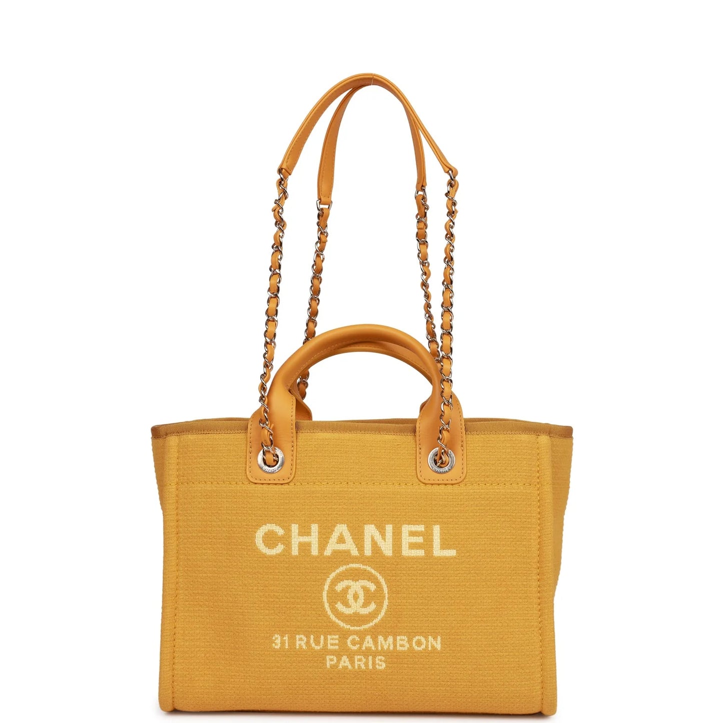 Chanel Small Deauville Shopping Bag Dark Yellow Boucle Light Gold Hardware