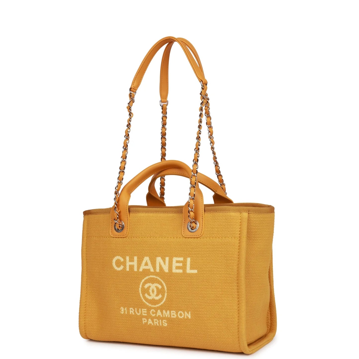 Chanel Small Deauville Shopping Bag Dark Yellow Boucle Light Gold Hardware