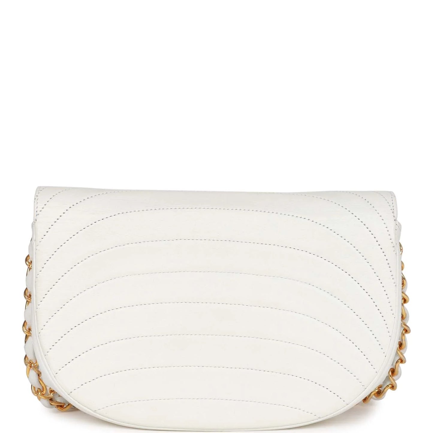 Vintage Chanel Half Moon Shoulder Bag White Lambskin Gold Hardware