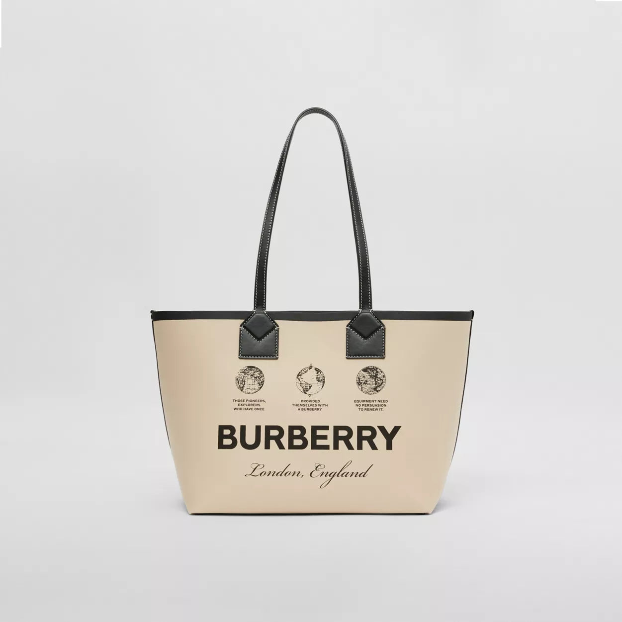 Label Print Cotton and Leather Small London Tote Bag