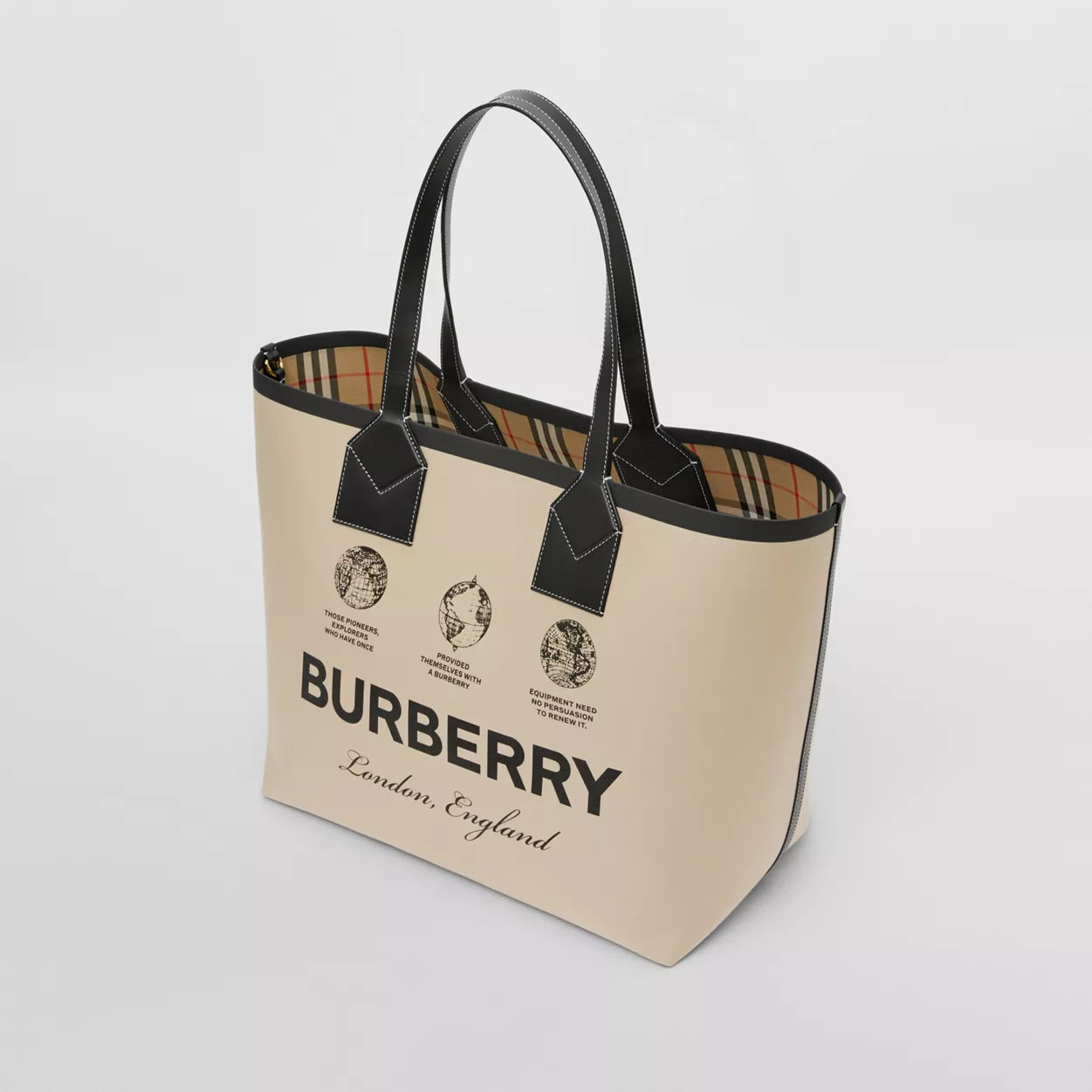 Label Print Cotton and Leather Large London Tote Bag