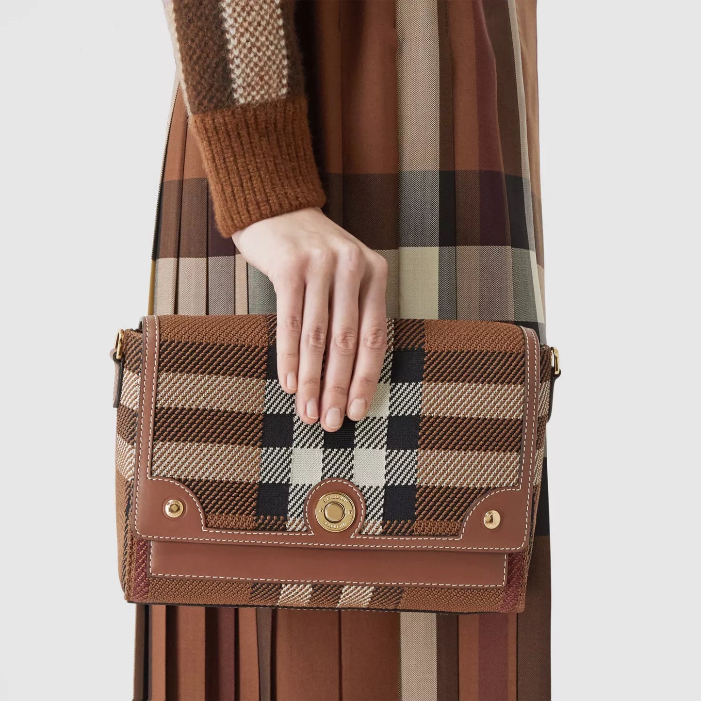 Knitted Check and Leather Note Crossbody Bag