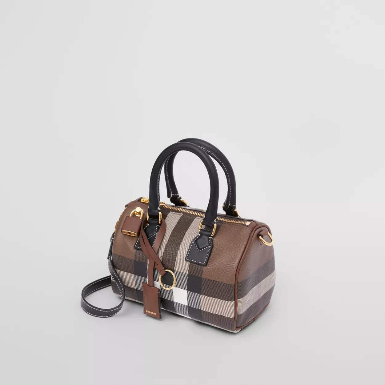 Check and Leather Mini Bowling Bag