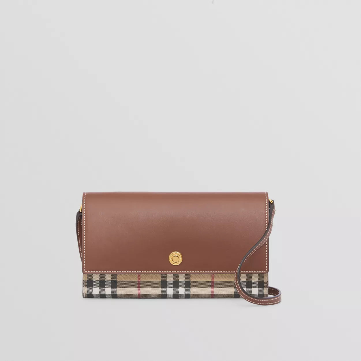 Check and Leather Wallet with Detachable Strap