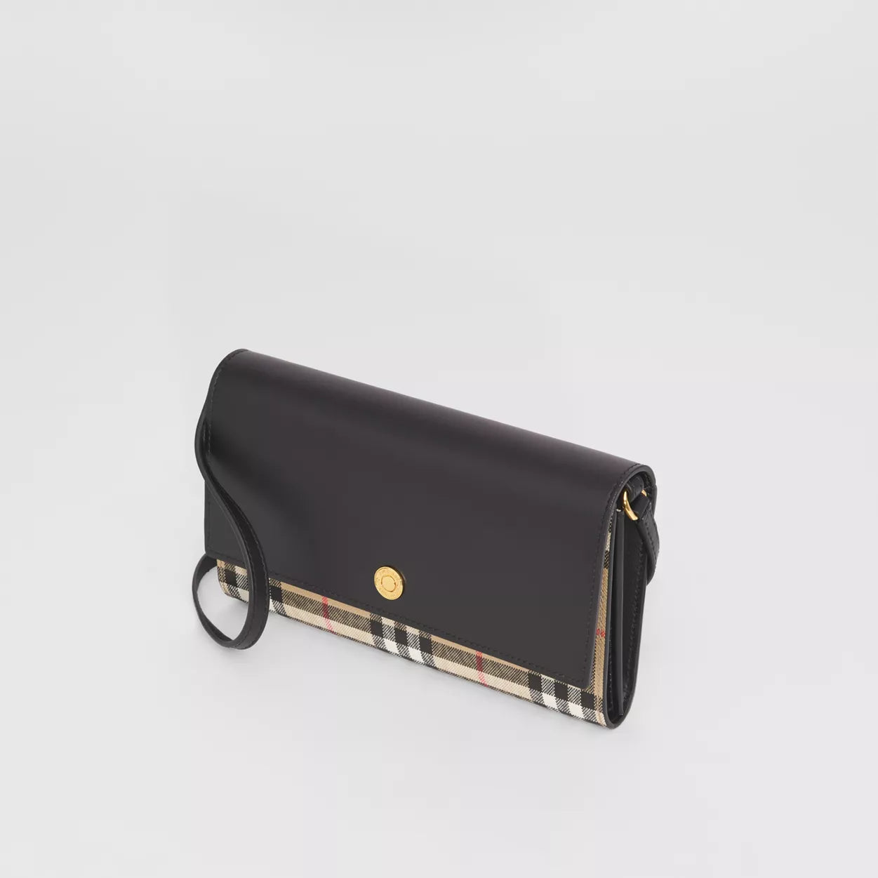 Check and Leather Wallet with Detachable Strap