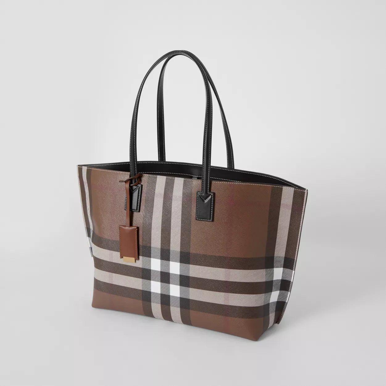 Check and Leather Medium Tote