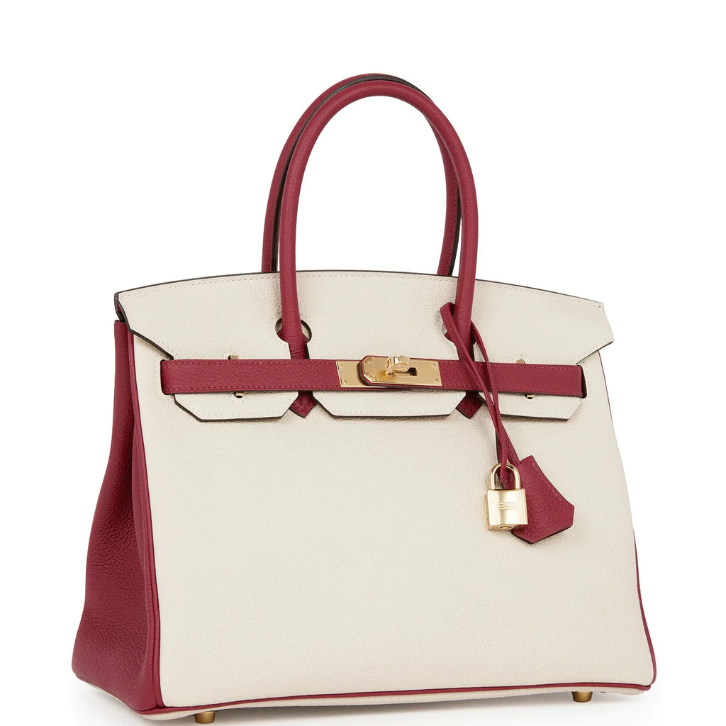 Hermès Special Order (HSS) Birkin 30 Craie and Rouge Grenat Togo Permabrass Hardware