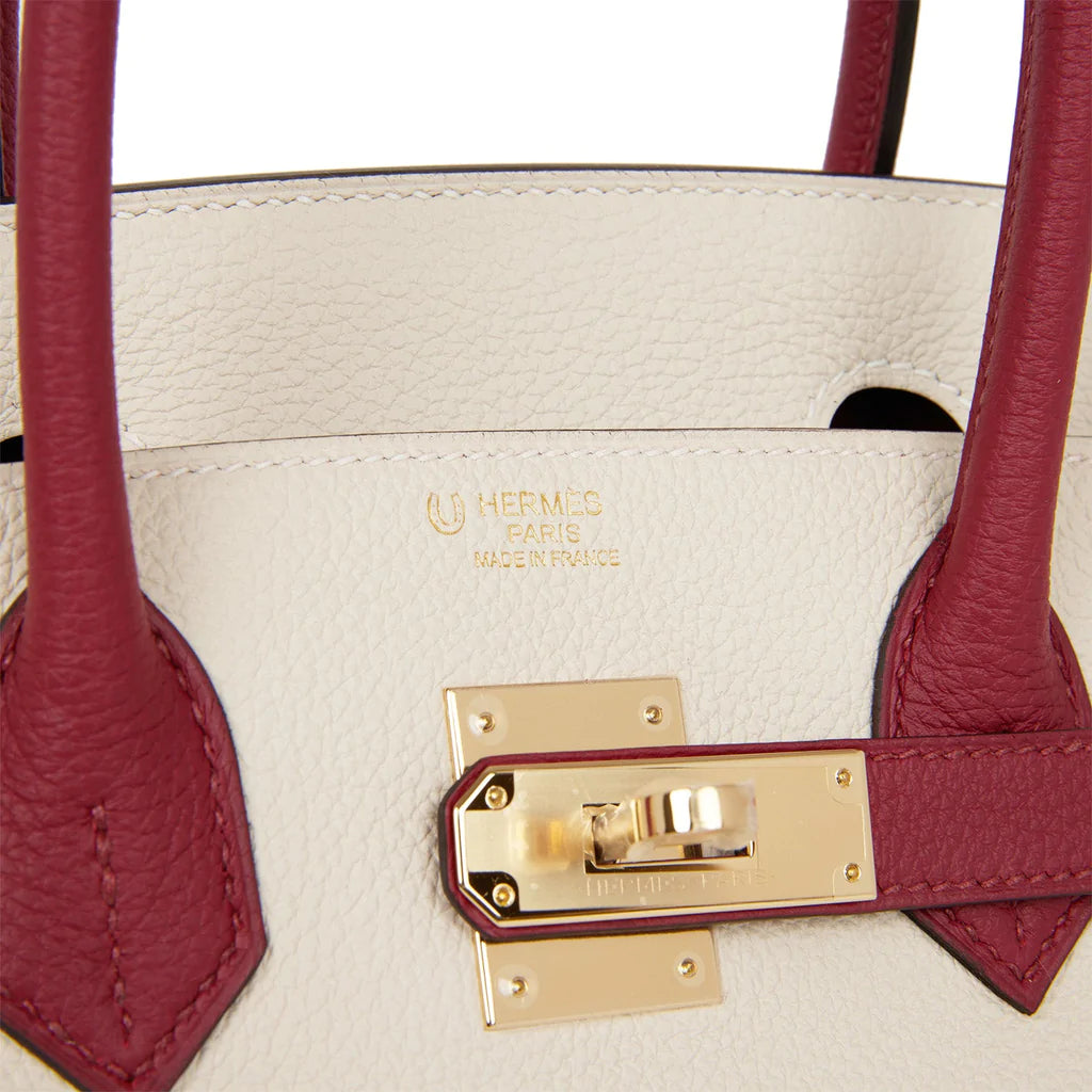 Hermès Special Order (HSS) Birkin 30 Craie and Rouge Grenat Togo Permabrass Hardware