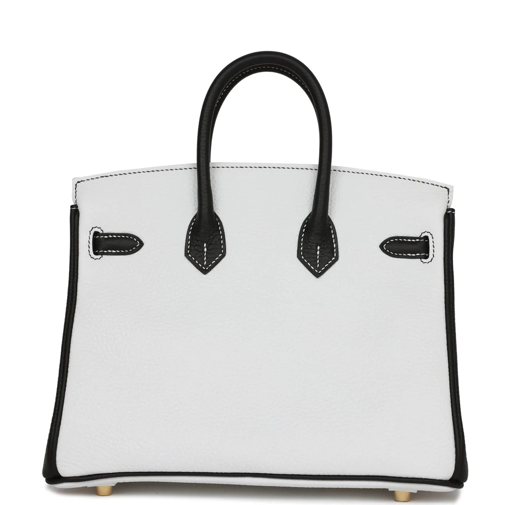 Hermès Special Order (HSS) Birkin 25 White and Black Clemence Brushed Gold Hardware