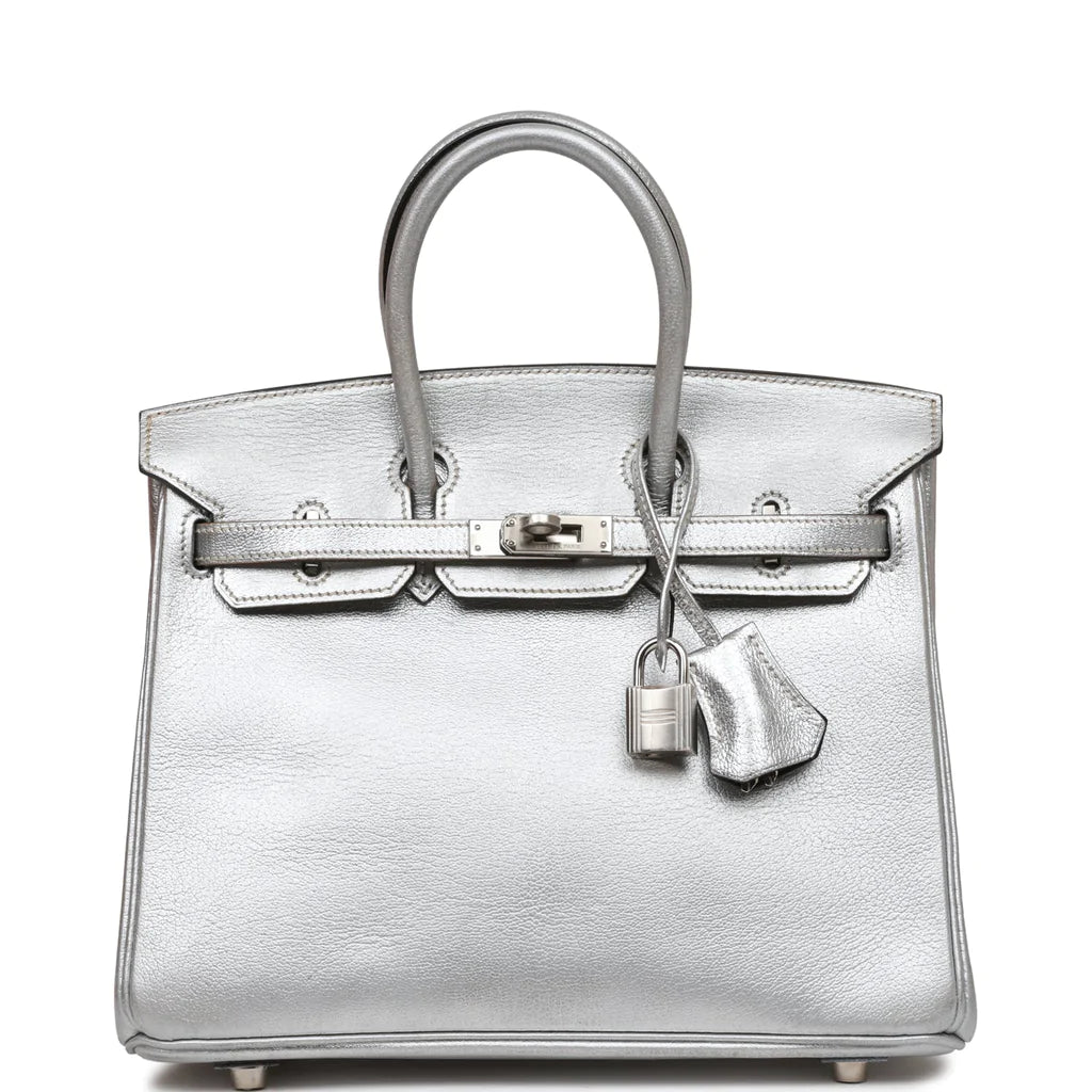 Hermès Birkin 25 Silver Metallic Chevre Palladium Hardware