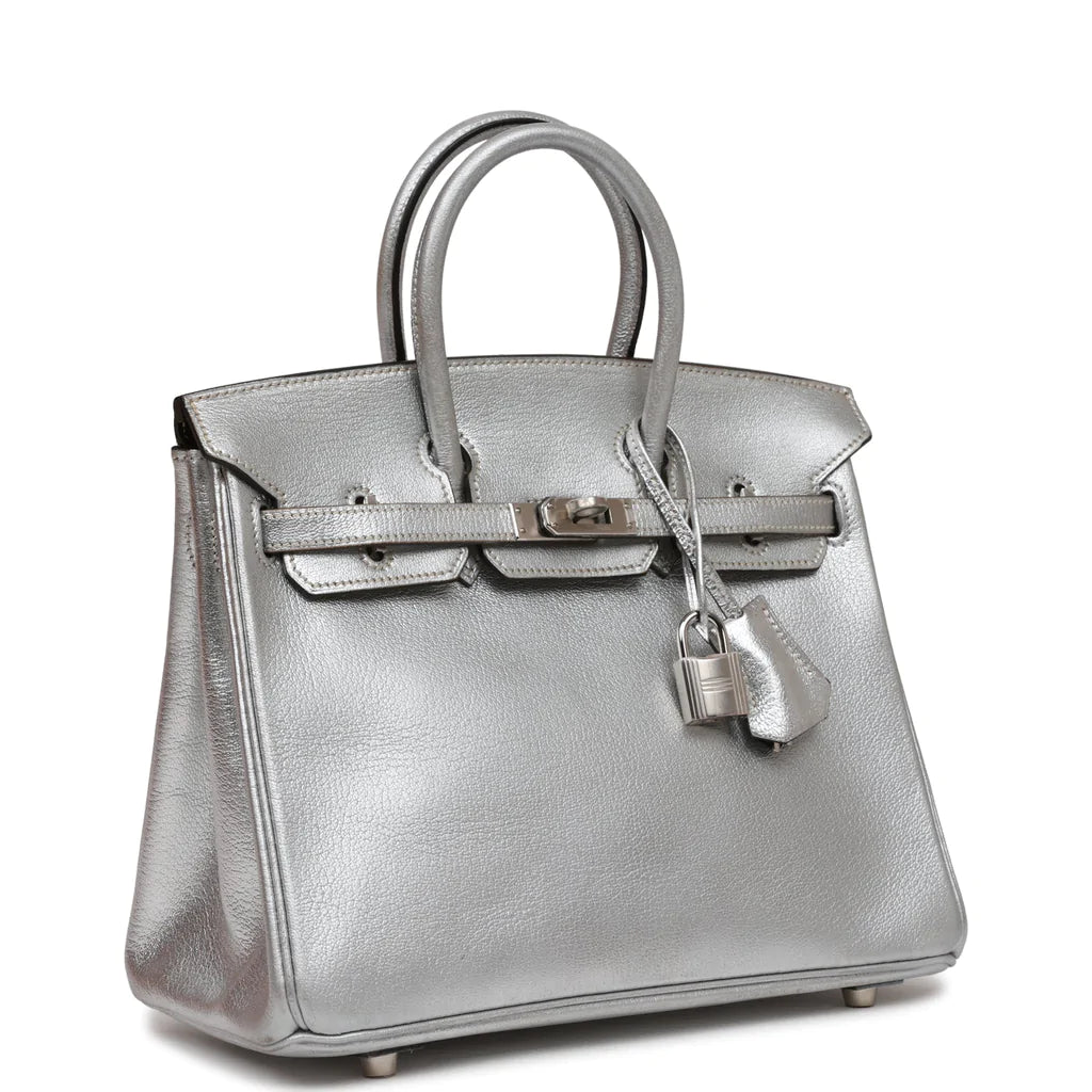 Hermès Birkin 25 Silver Metallic Chevre Palladium Hardware