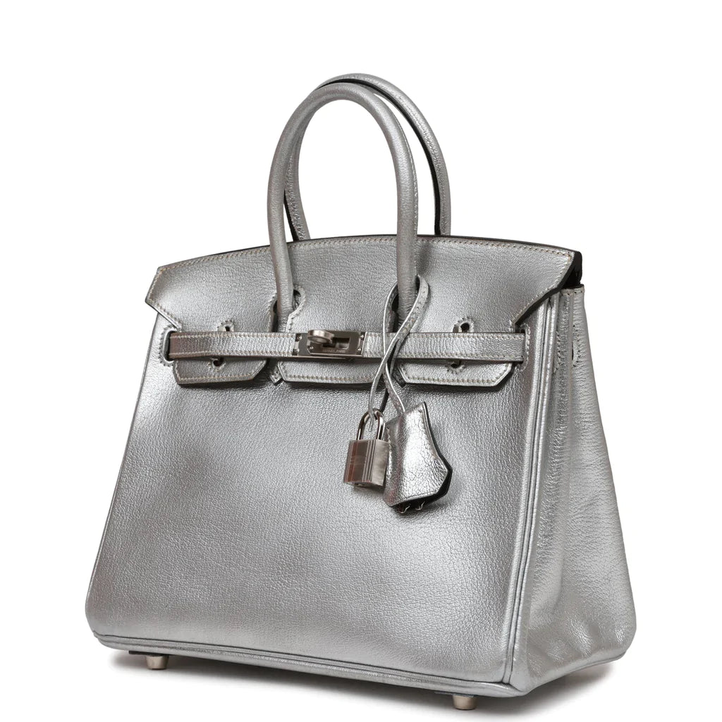 Hermès Birkin 25 Silver Metallic Chevre Palladium Hardware