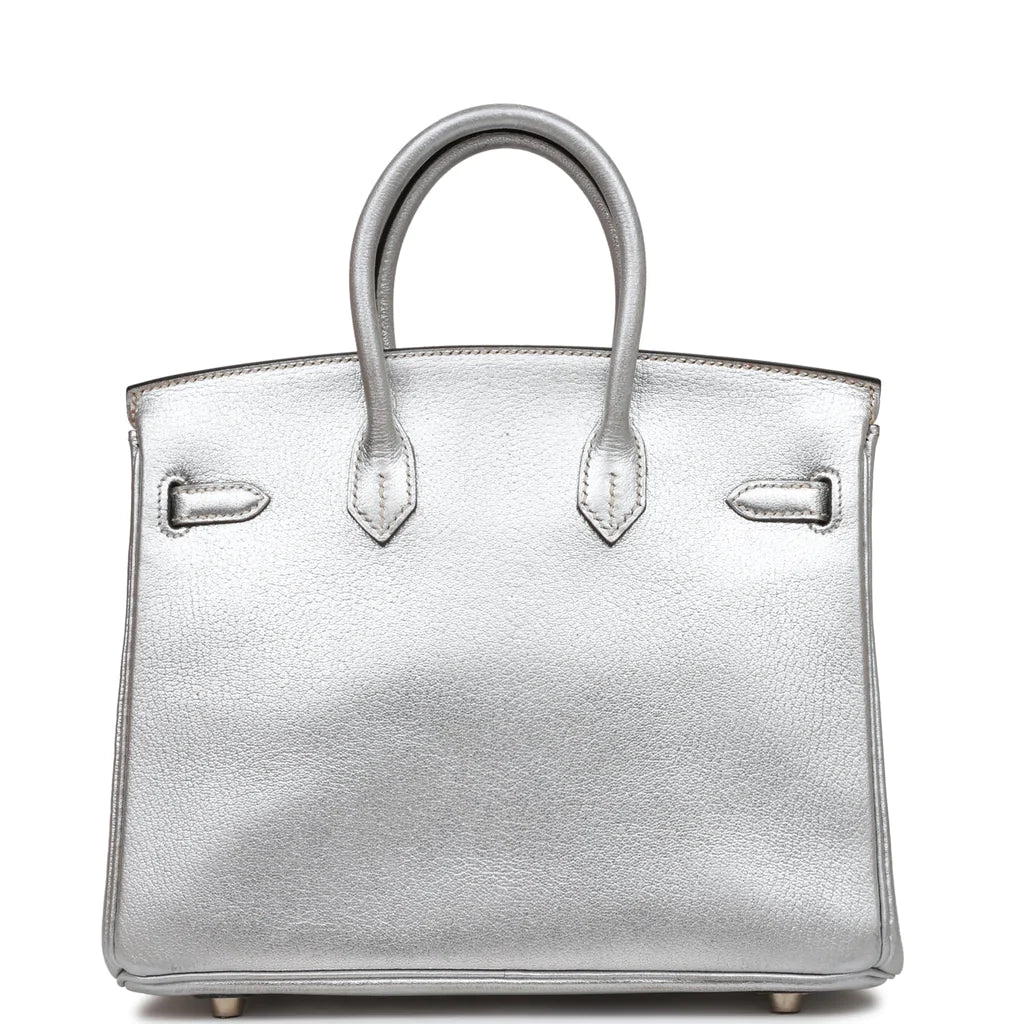 Hermès Birkin 25 Silver Metallic Chevre Palladium Hardware