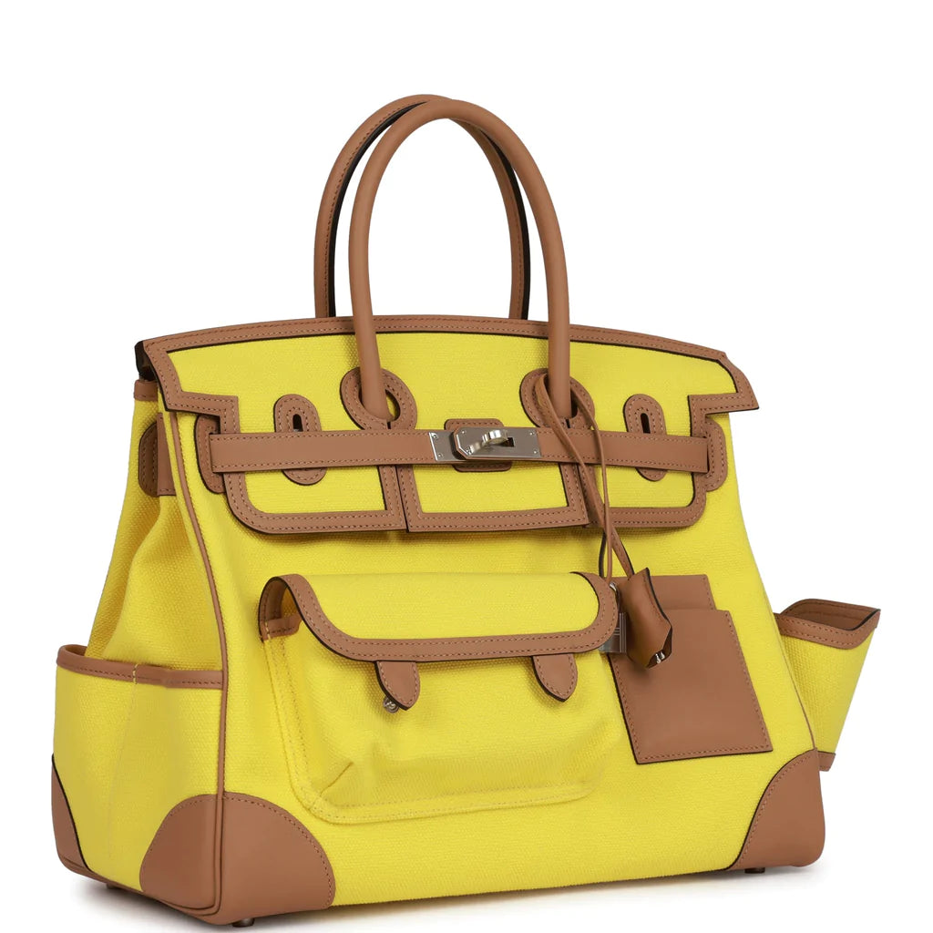 Hermès Birkin Cargo 35 Jaune Citron Toile and Chai Swift Palladium Hardware