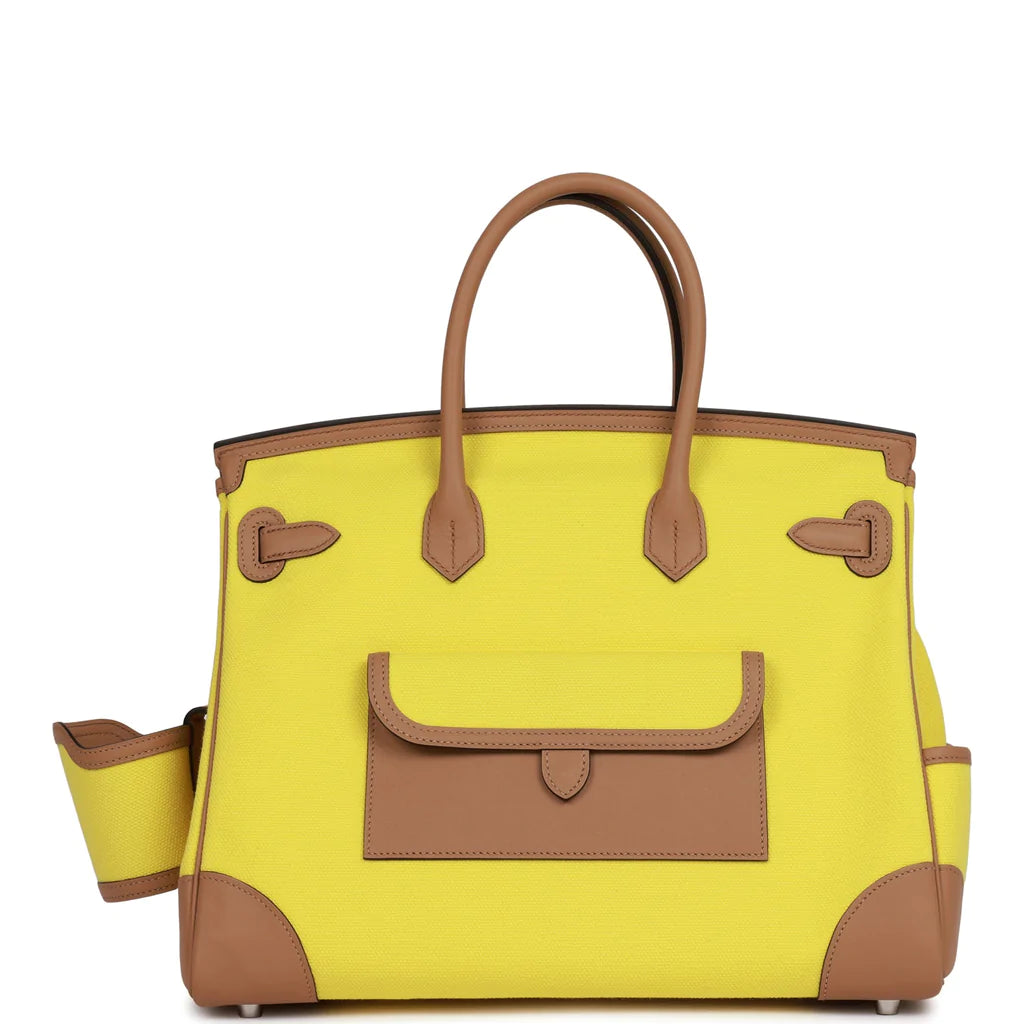 Hermès Birkin Cargo 35 Jaune Citron Toile and Chai Swift Palladium Hardware